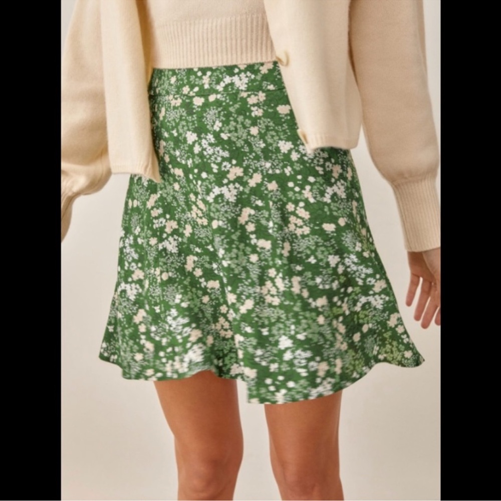 Reformation Green Floral Mini Skirt